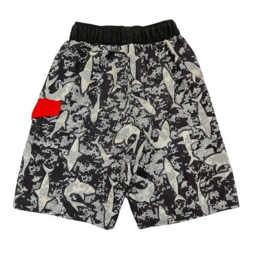 Adidas Swimming Shorts Boys Small 8-10 Shark Print Mesh Lined Pool Beach Summer